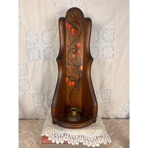 Vintage wall-mounted wooden candle sconce | hand-painted strawberry vine motif